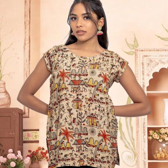 Chic Cream Printed Short Top for Any Occasion | Muvvas Boutique - Picture 2 of 5